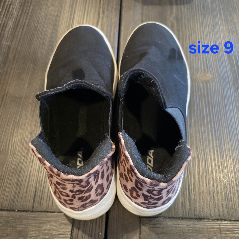 Soda Black Slip-On Ankle Sneakers with Leopard Heel